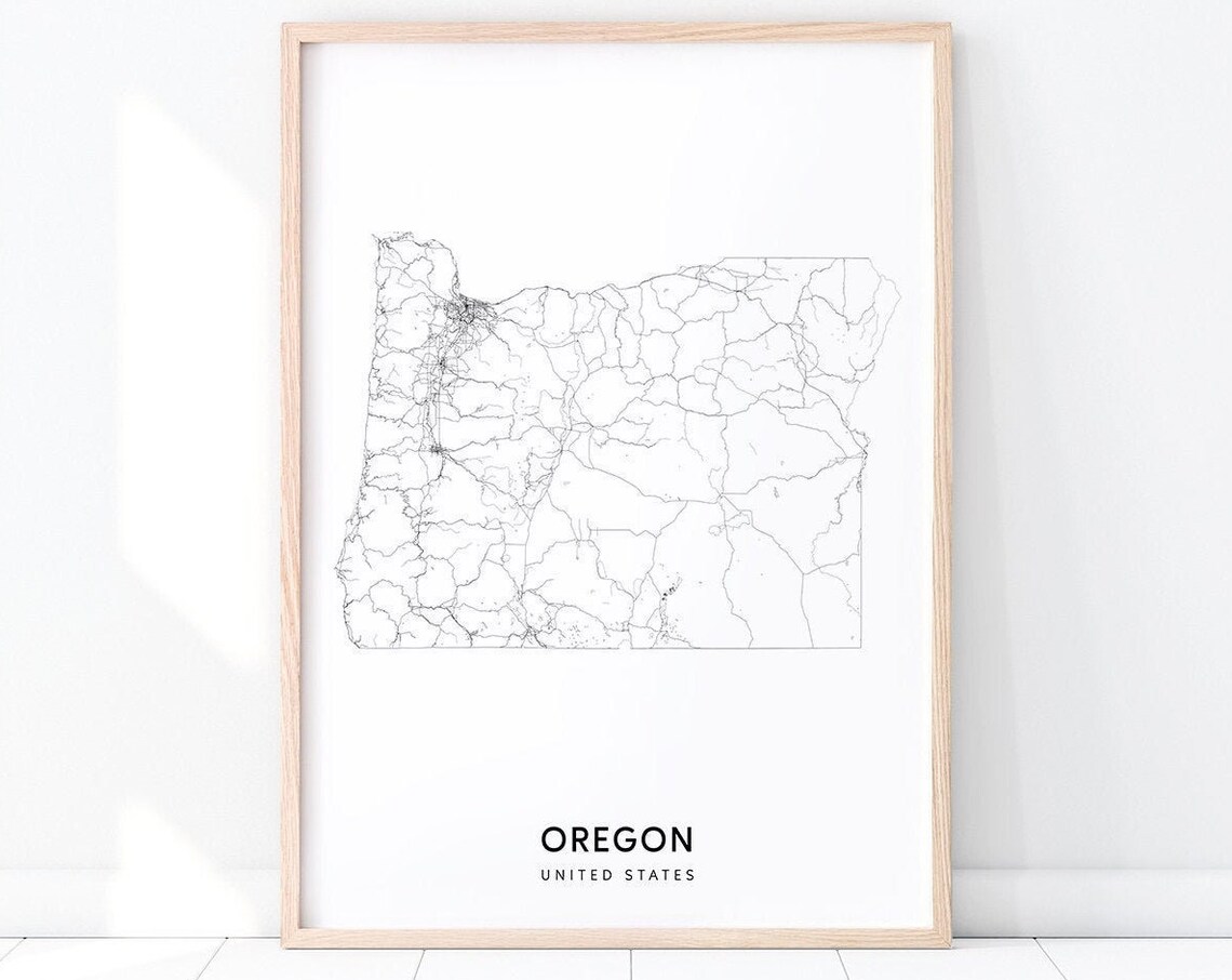 Oregon Map Art Print, Modern Minimalist Office Decor