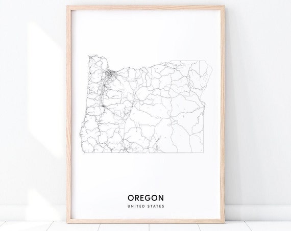 Oregon Map Art Print, Modern Minimalist Office Decor