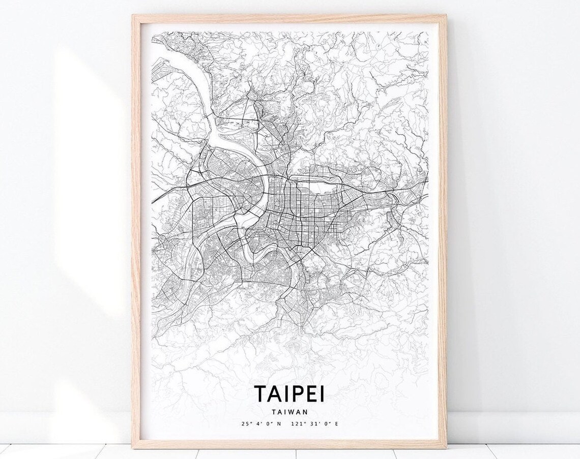 Taipei Taiwan Minimalist Street Map River Line Art City Wall Poster