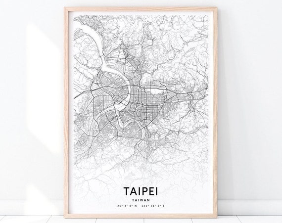 Taipei Map Print Art Poster Taiwan City Street Road Modern Minimalist Home Office Decor
