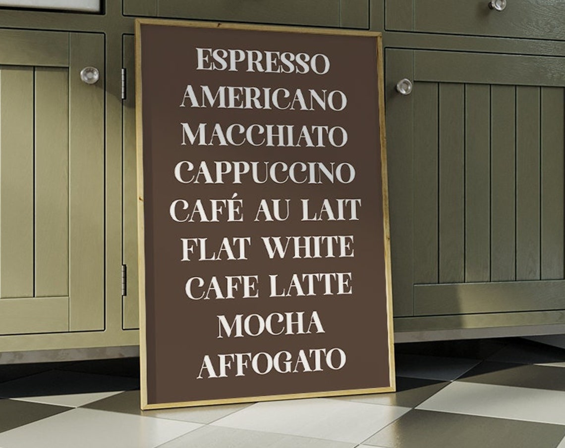 Espresso Cappuccino Latte Coffee Menu Typography Dark Brown Poster