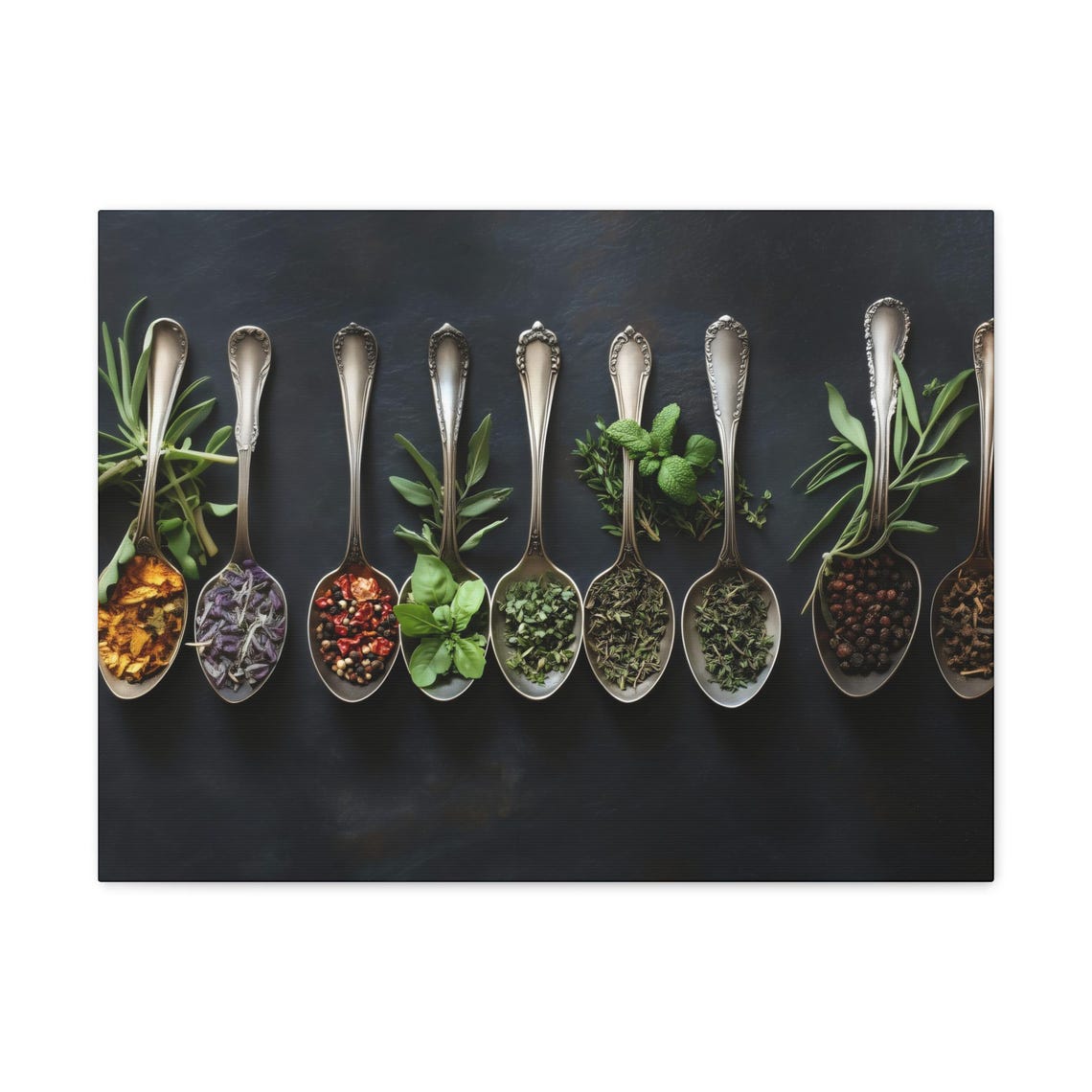 Rustic Vintage Silver Spoons of Spices and Herbs Kitchen Wall Art - Image 3
