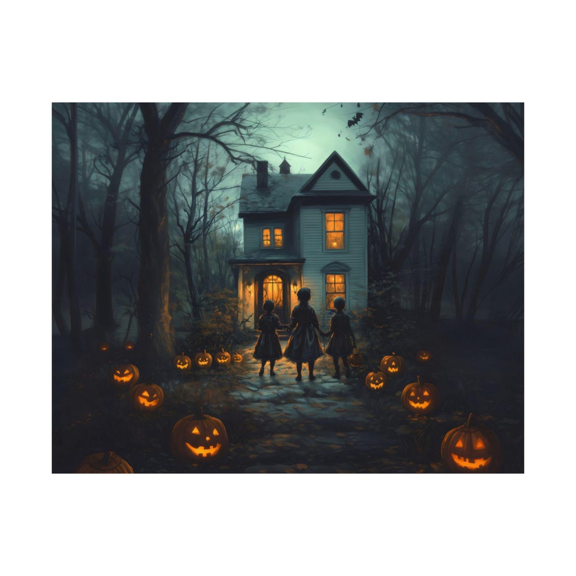 Haunted Halloween House With Trick Or Treat Pumpkin Path Poster - Image 3