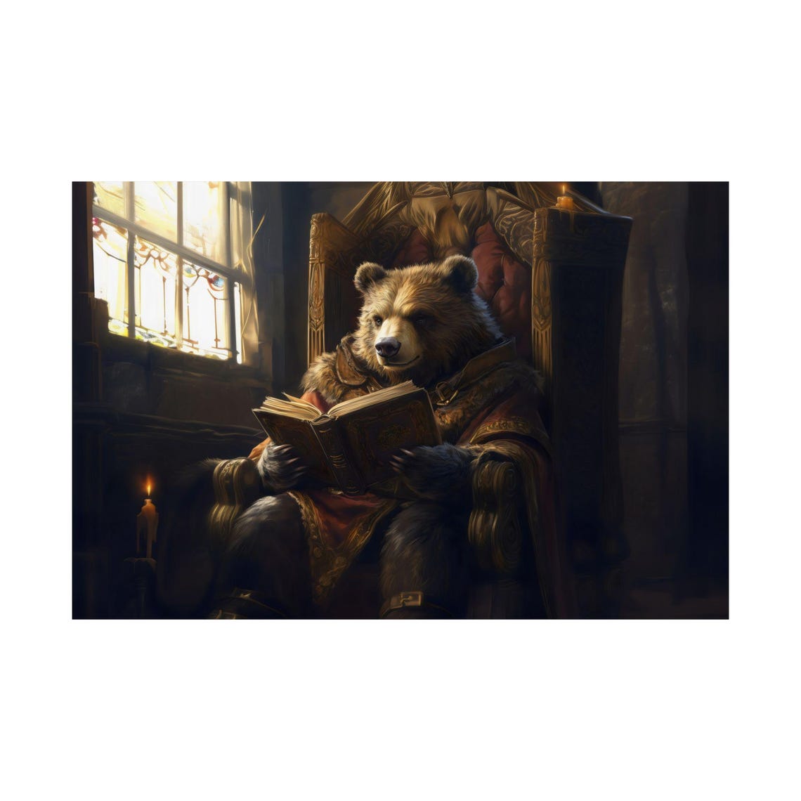 Bear Reading Candlelight Study Vintage Library Cozy Animal Art Poster - Image 2