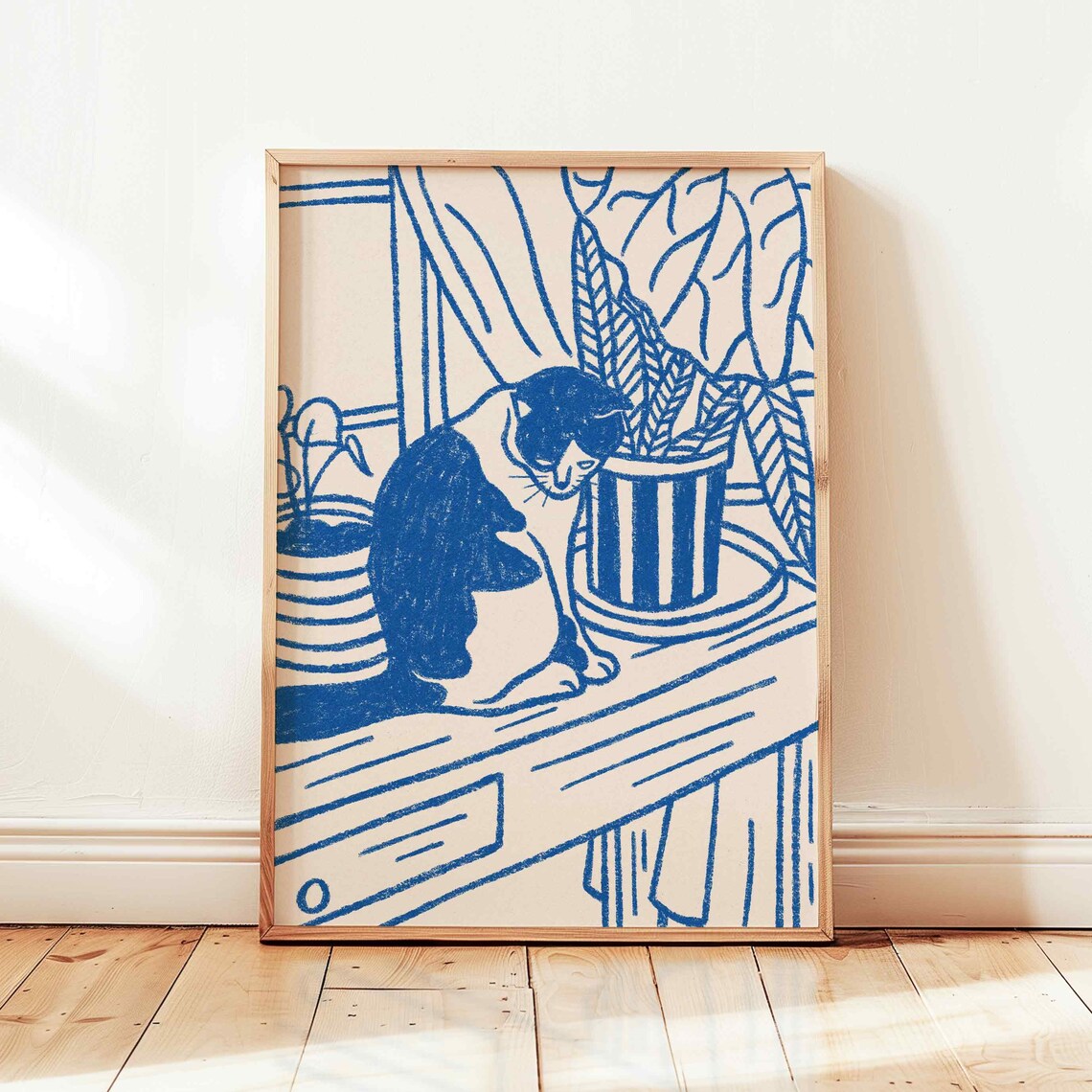 Retro Cat Line Art, Matisse-Inspired Art Print