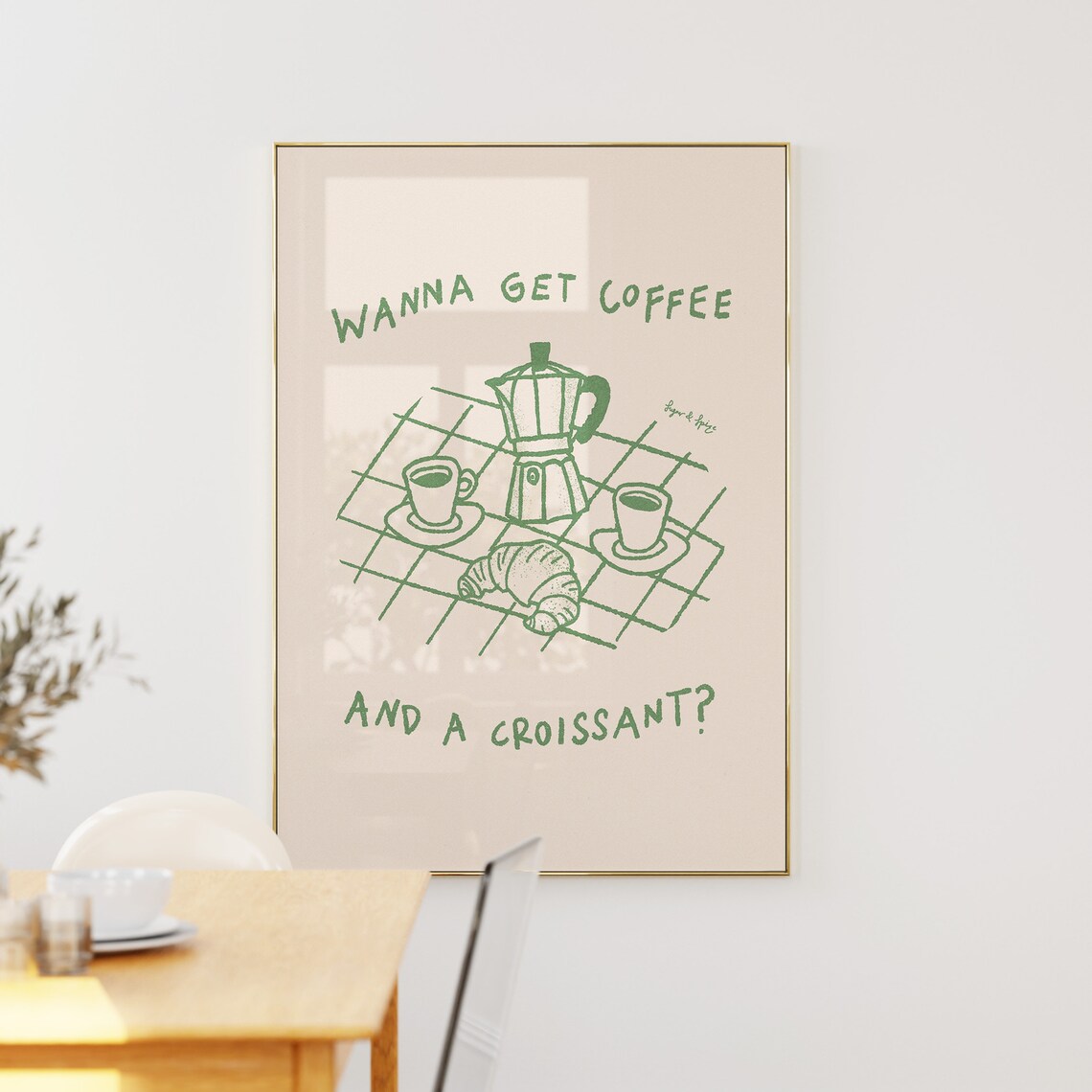 Wanna Get Coffee and a Croissant Green Moka Pot Kitchen Poster - Image 5