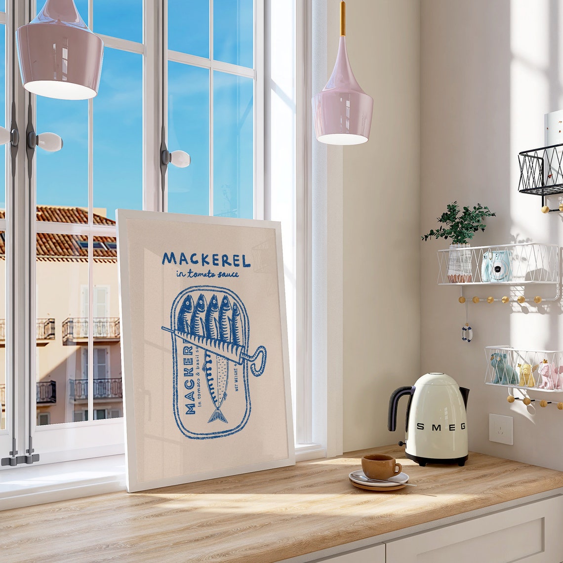 Mackerel in Tomato Sauce Blue Tinned Fish Kitchen Illustration Poster - Image 3