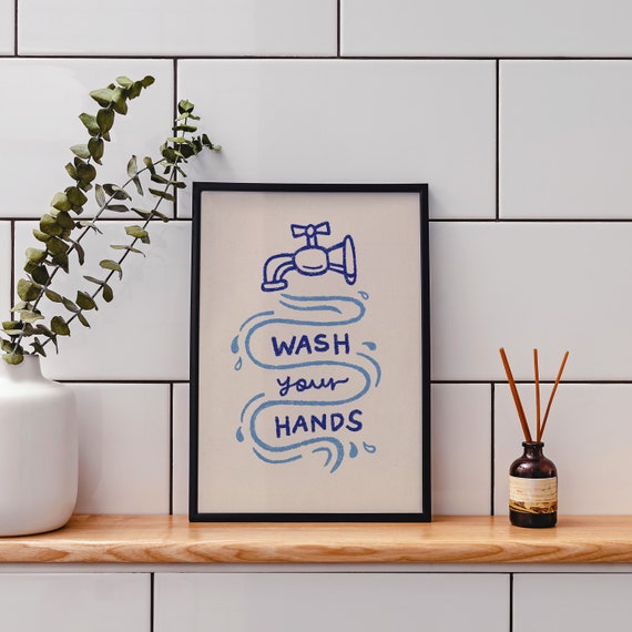 Wash Your Hands Print Cute Bathroom Poster Toilet Guest Check Wall Art Room Decor