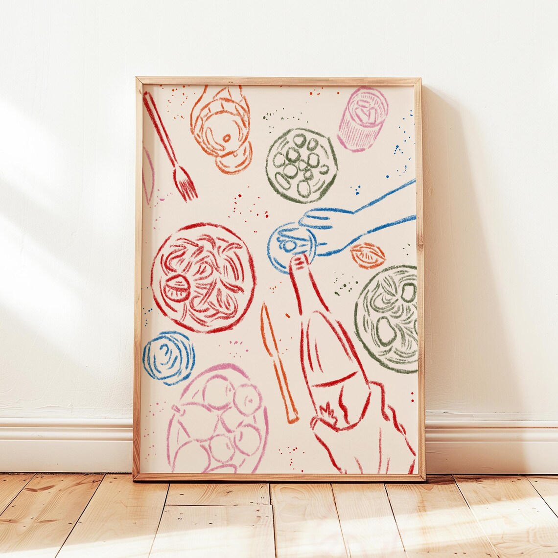 Retro Pasta Night Art Print, Modern Kitchen Decor