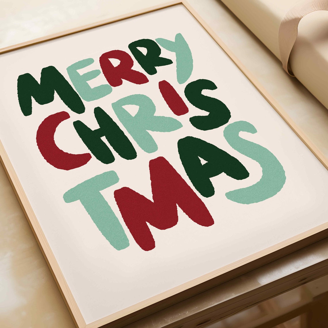 Merry Christmas Stacked Multicolor Hand Painted Holiday Poster - Image 4