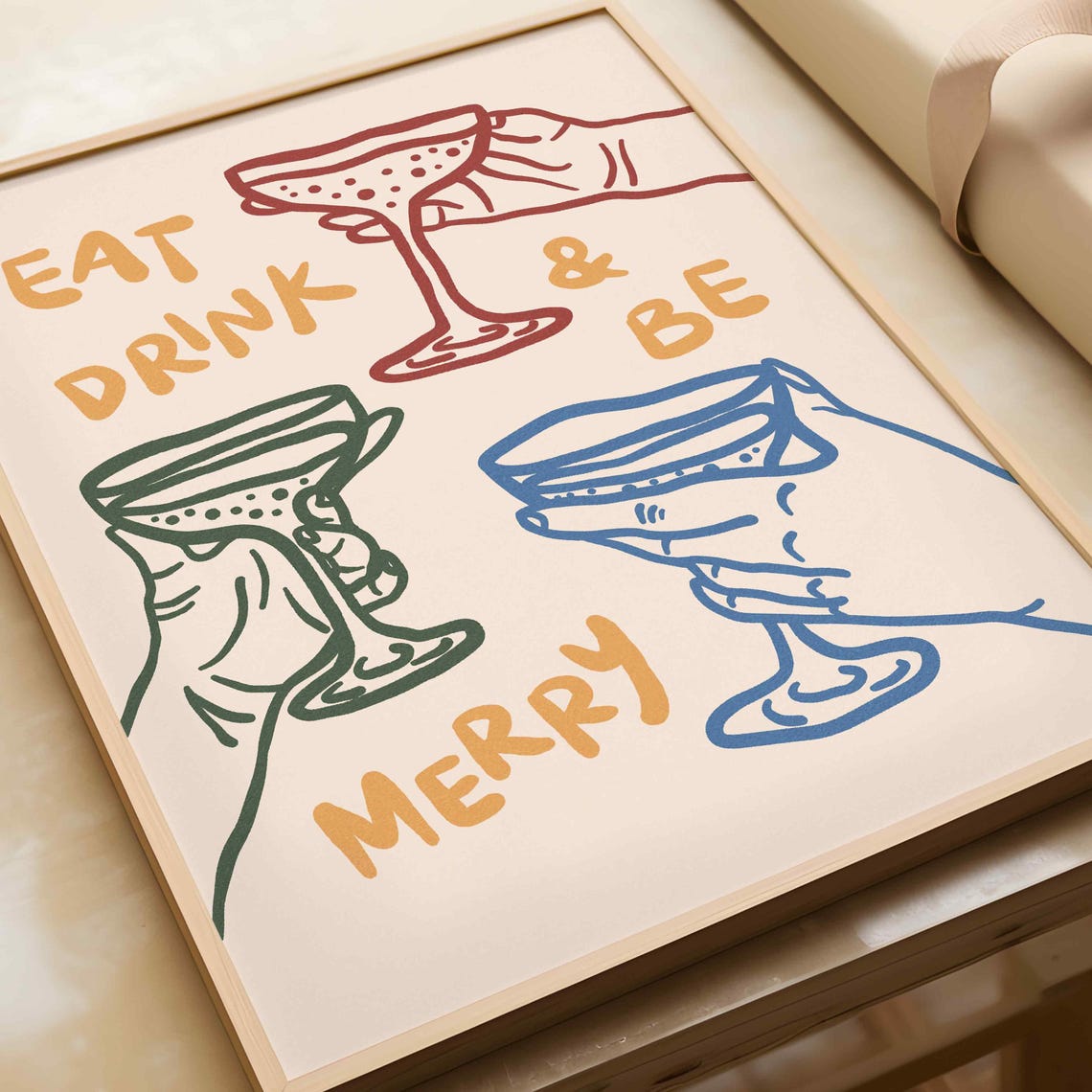 Eat Drink Be Merry Cheers Cocktail Glasses Festive Holiday Wall Art - Image 3