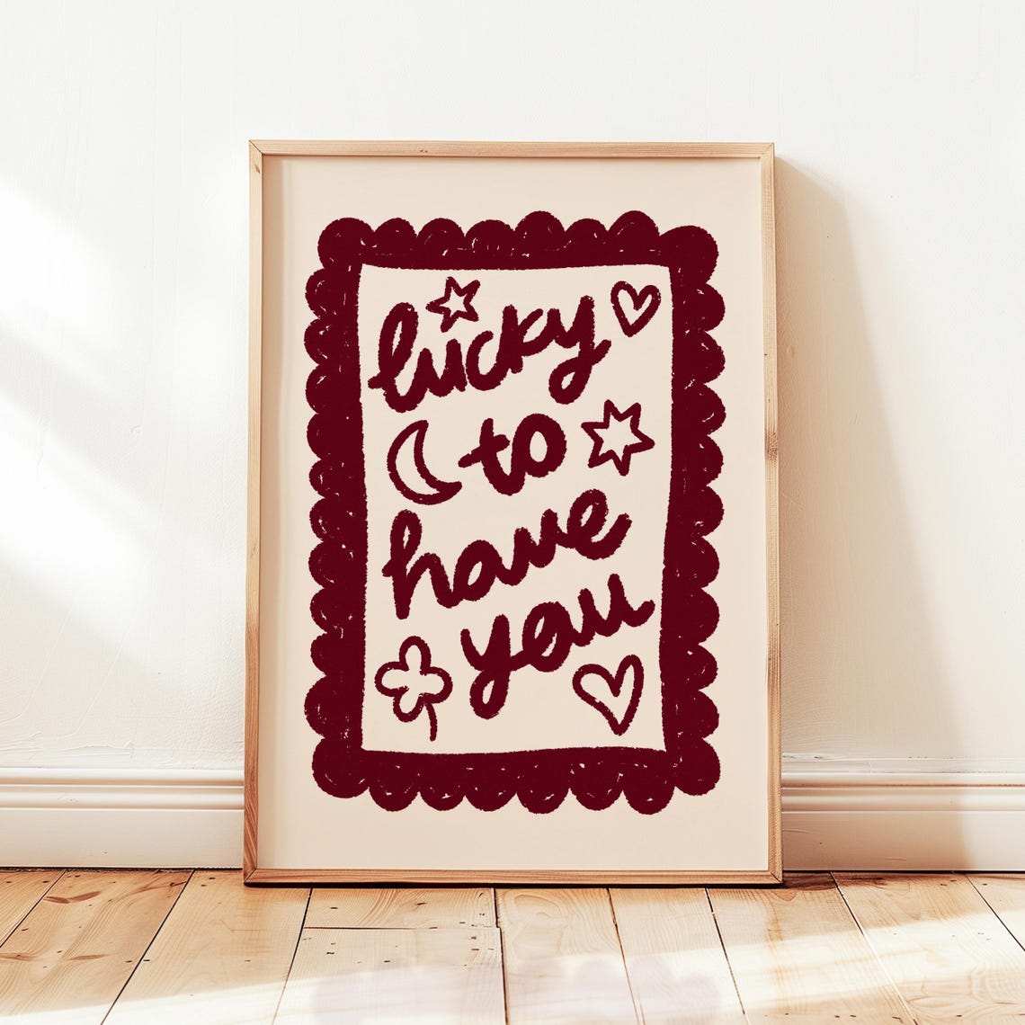 Lucky to Have You Boho Doodle Quote Nursery Room Baby Wall Art
