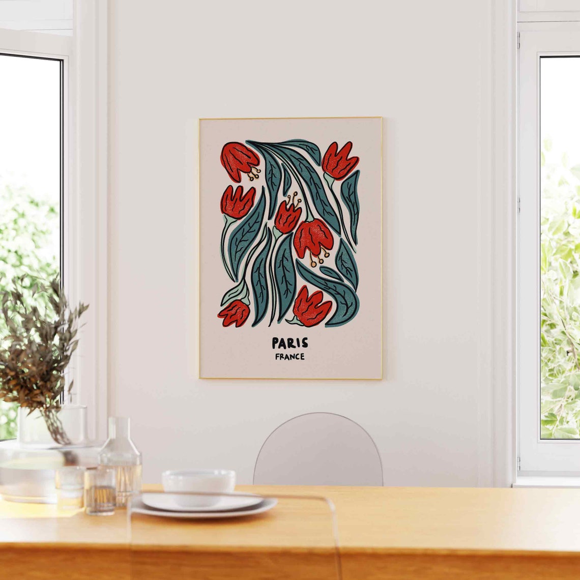 Paris Flower Market Print Hand Drawn France Poster Flower Pastel Art Europe City Travel Decor Girly Wall Art Abstract Floral Decor - Image 3