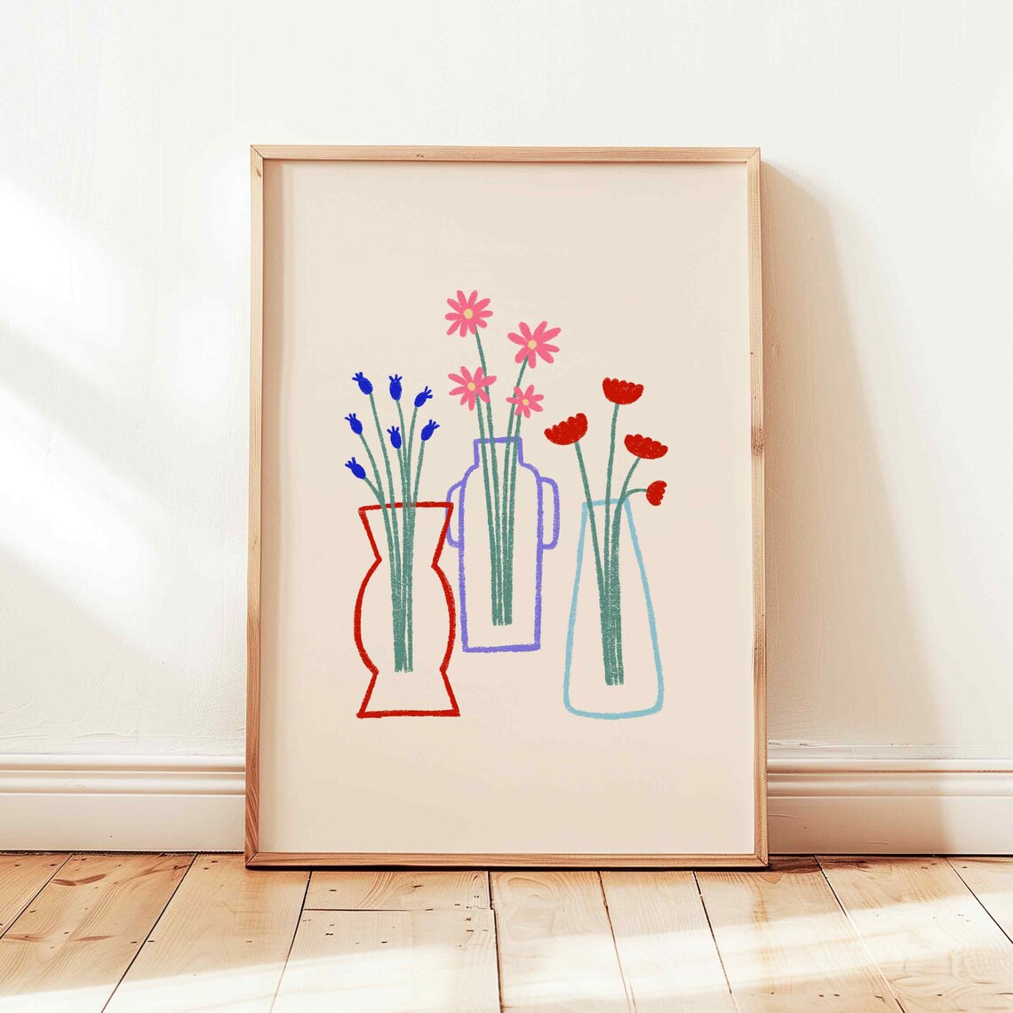 Flower Vase Abstract Floral Vases Retro Art Print