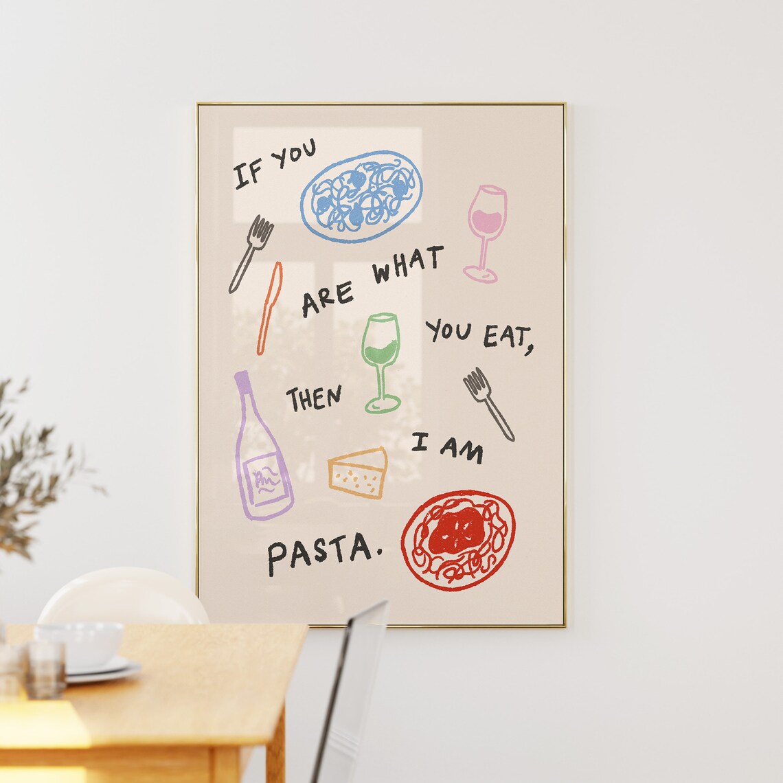 I Am Pasta Print, Danish Pastel Kitchen Poster