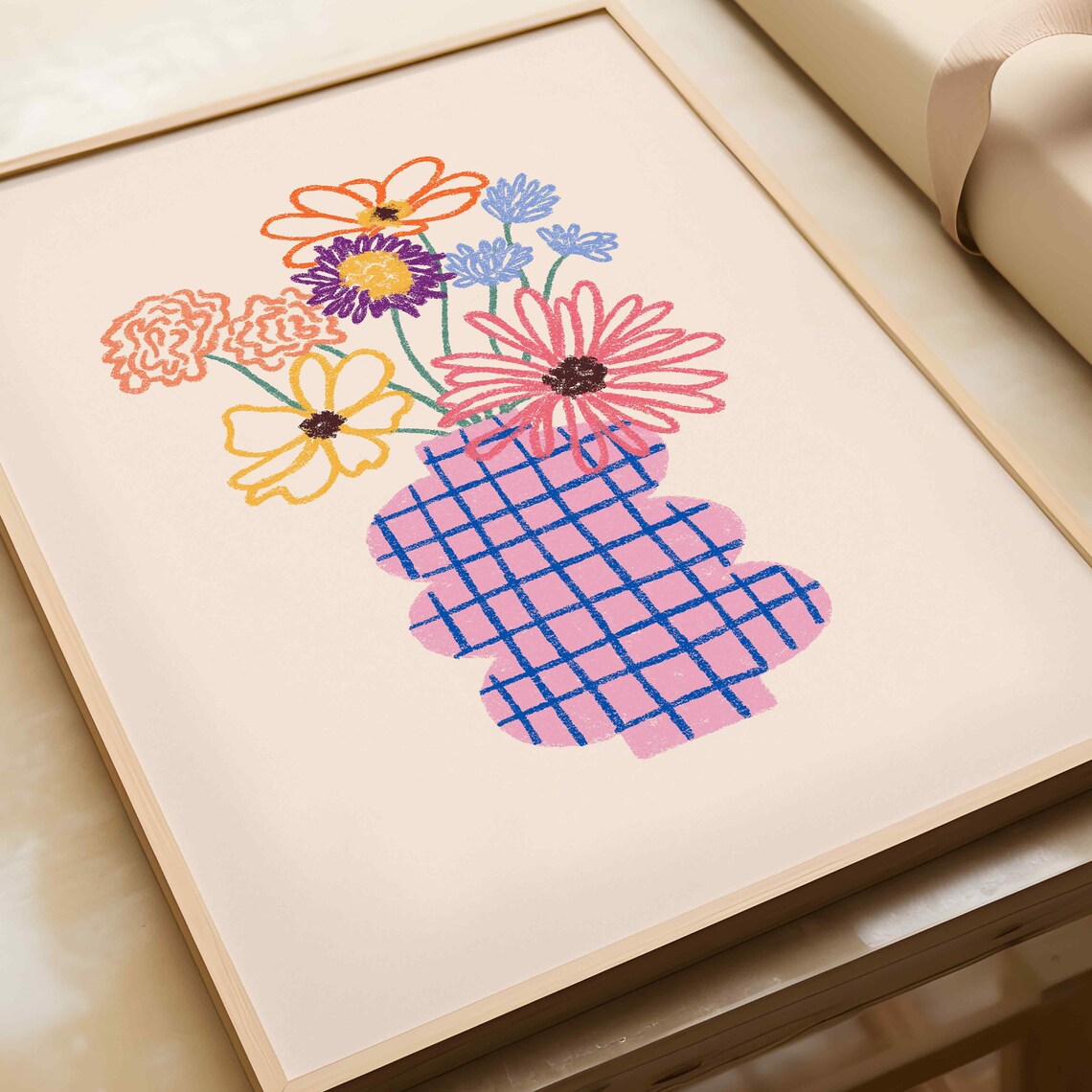 Flower Vase Print, Retro Pastel Floral Art - Image 2