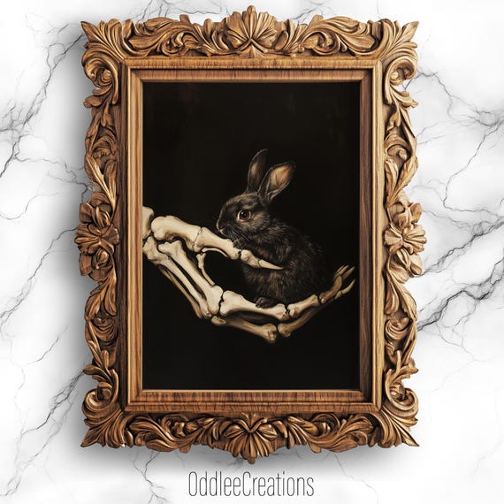Skeleton Rabbit Gothic Vintage Art Print