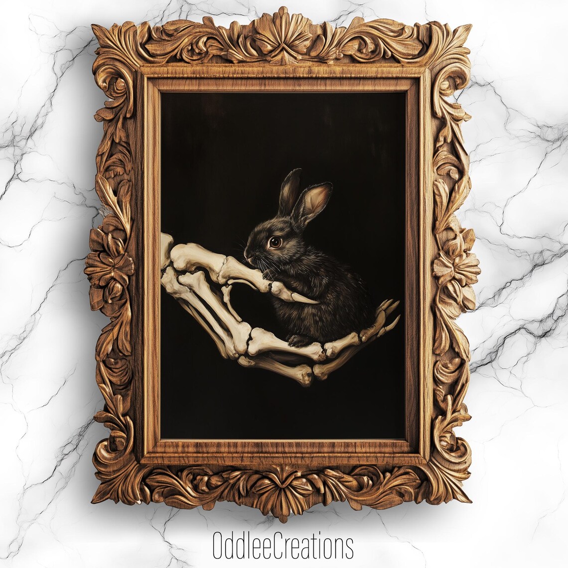 Skeleton Rabbit Gothic Vintage Art Print