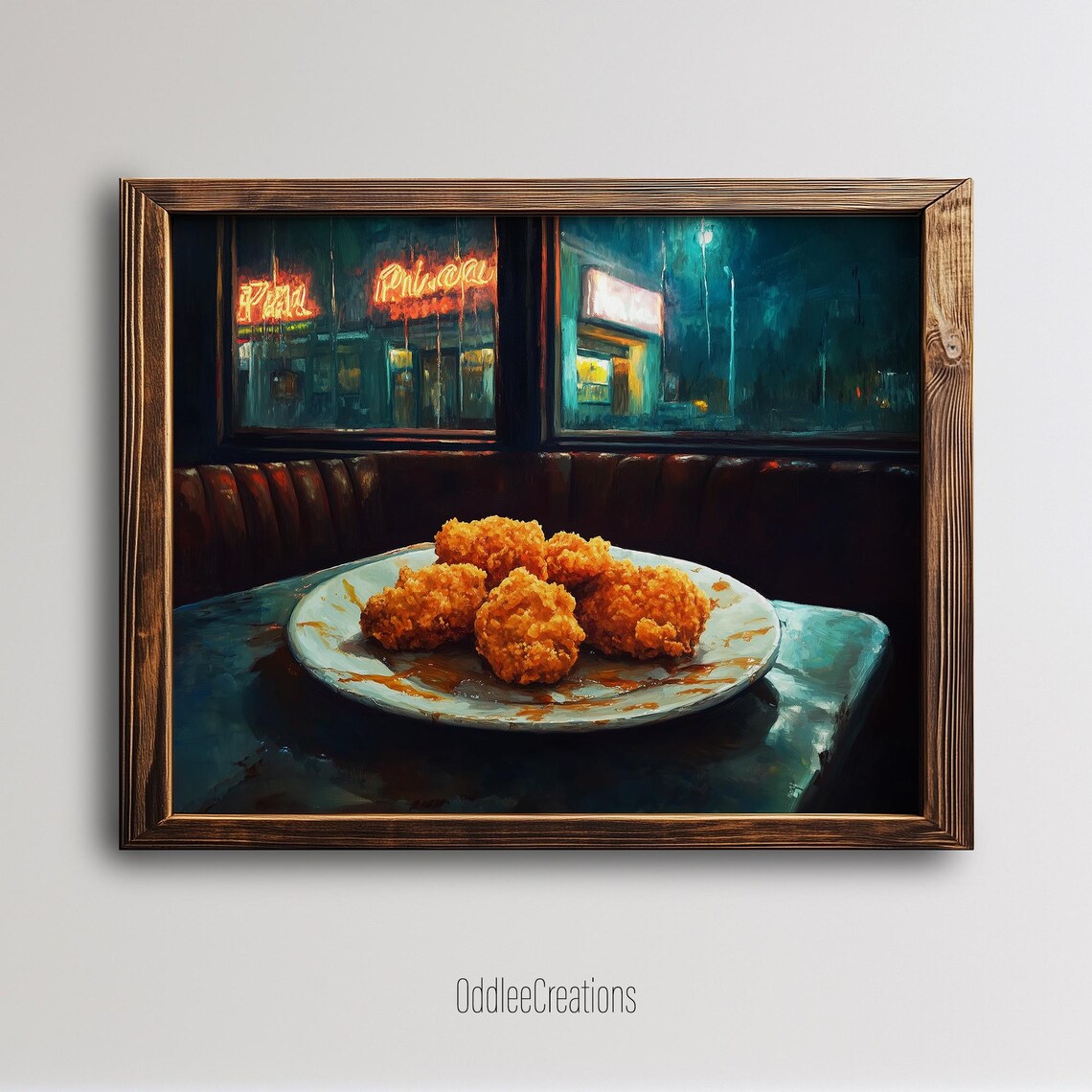 Chicken Nuggets Rainy Night Diner Oil Painting Food Wall Art