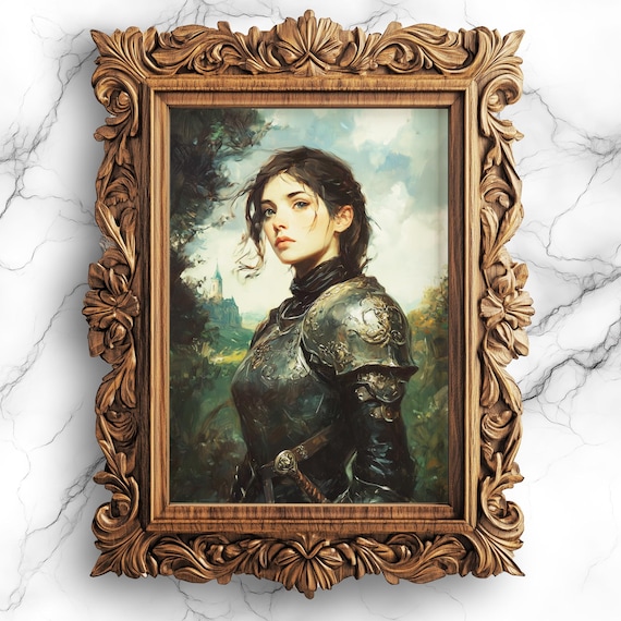 Dark Academia Female Knight Armor Portrait Gothic Fantasy Print