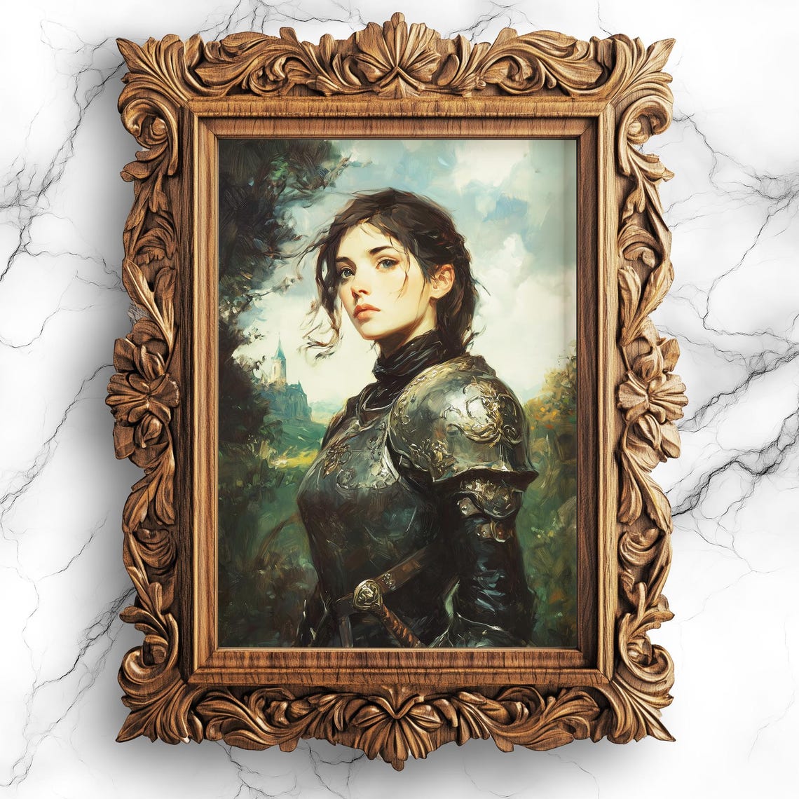 Dark Academia Female Knight Armor Portrait Gothic Fantasy Print