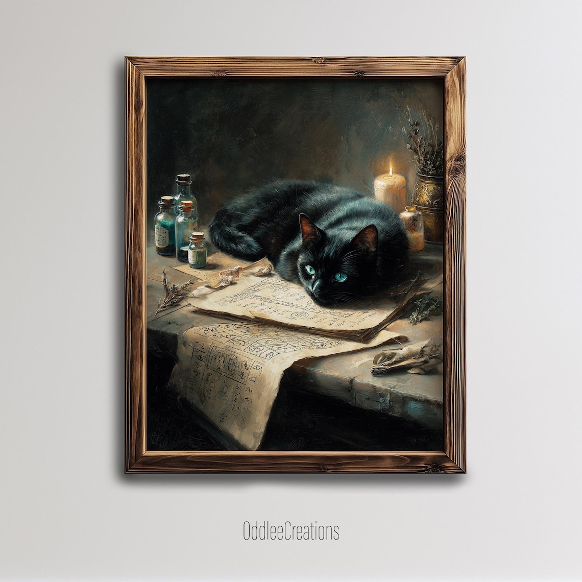 Black Cat Spellbook Gothic Witch Decor Art Print