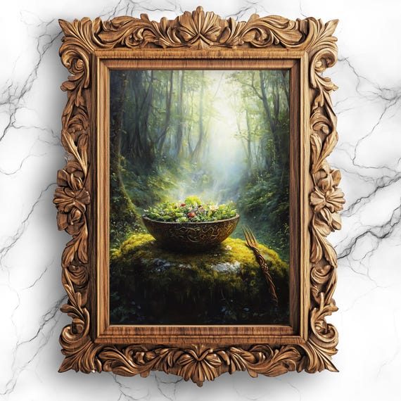 Enchanted Druid Salad Bowl Art Magical Forest Clearing Scene Dark Academia Decor Fantasy Wall Fod32