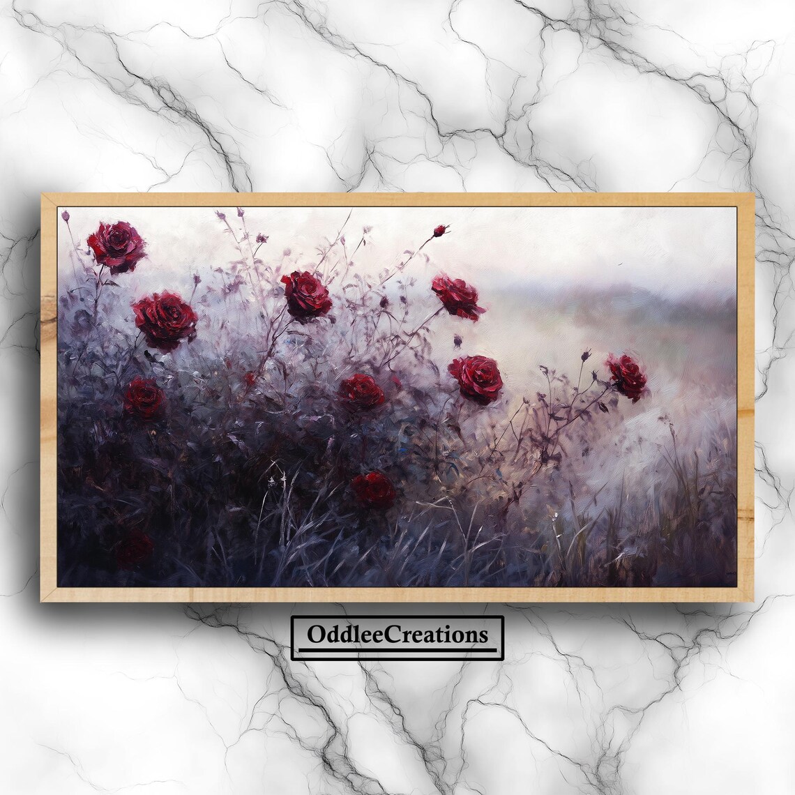 Red Roses In The Mist Vintage Impressionist Floral Art Poster