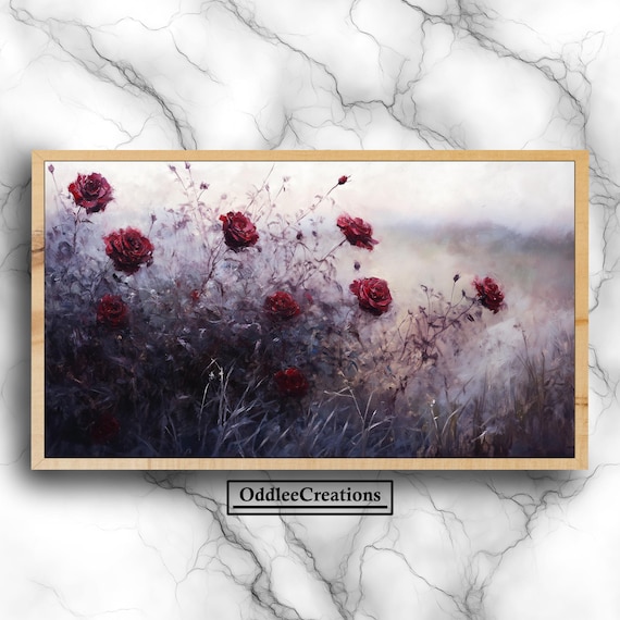 Red Roses In The Mist Vintage Impressionist Floral Art Poster