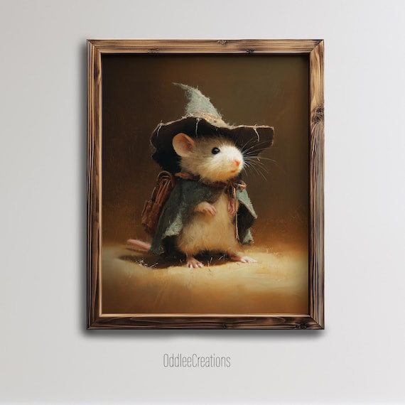 Witch Mouse Illustration Art Print, Cute Halloween