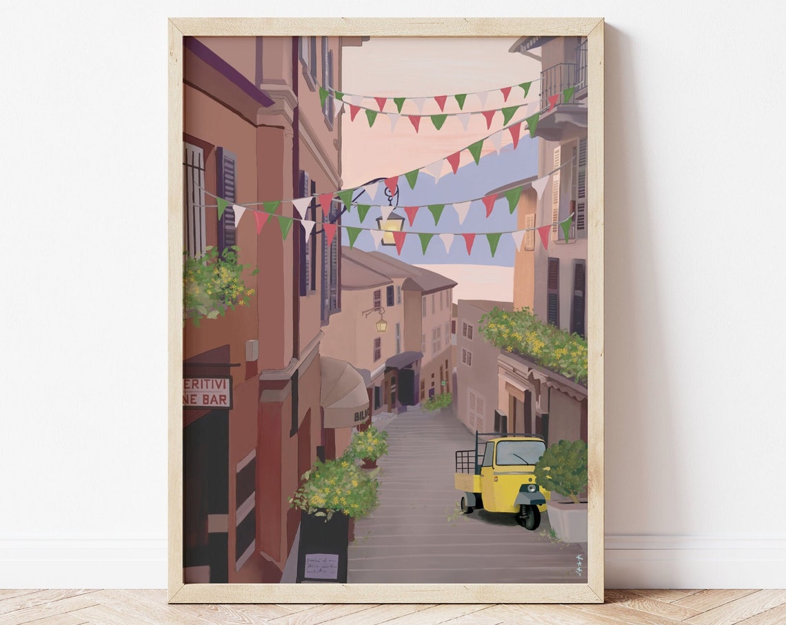 Italy City Print Italy Illustration Lake Como Poster Italy Travel Art Italy Print Amalfi Coast Print Bellagio Lake Como Art