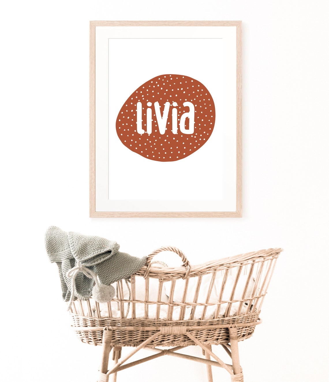 Boho Beige Polka Dot Blob Personalized Jaxx Name Nursery Poster - Image 2
