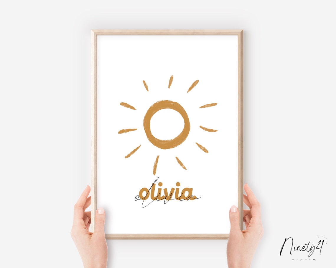 Boho Sage Green Watercolor Sun Personalized Jaxx Name Nursery Poster - Image 3