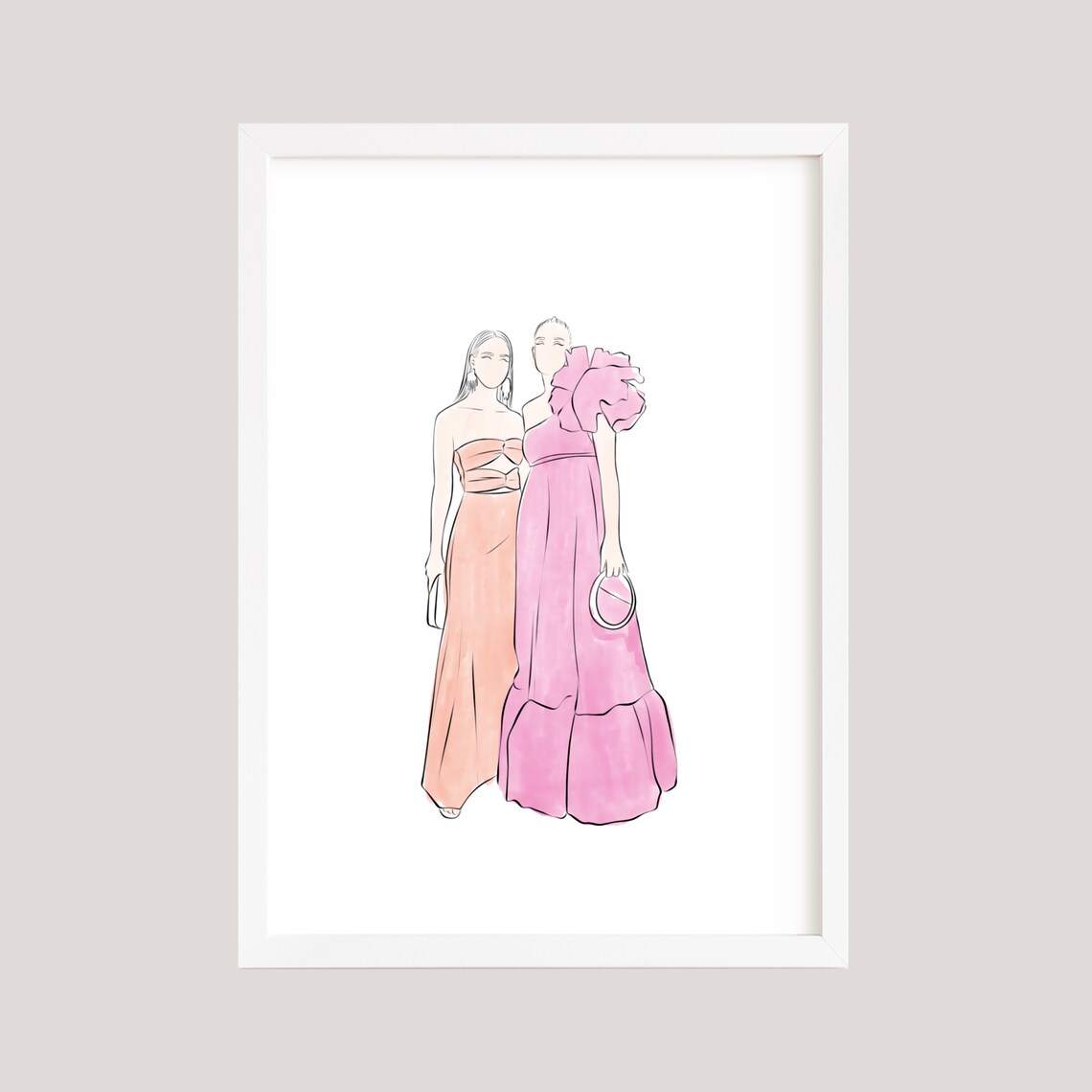 Elegant Wedding Guests Watercolor Fashion Illustration Poster