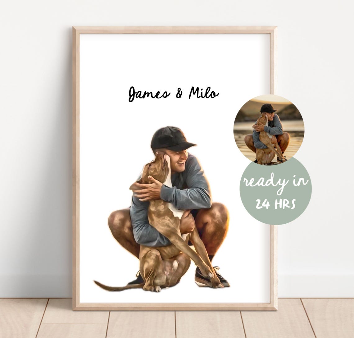 Custom Pet And Owner Portrait From Photo Custom Dog Portrait Memorial Dog Portrait Pet Owner Gift Custom Painting Photo Photo Edit - Image 2