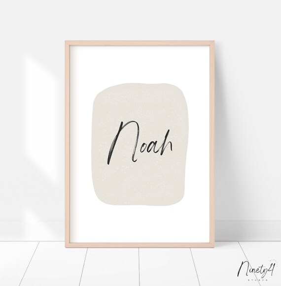 Custom Name Poster Noah Minimalist Beige Brush Script Wall Decor