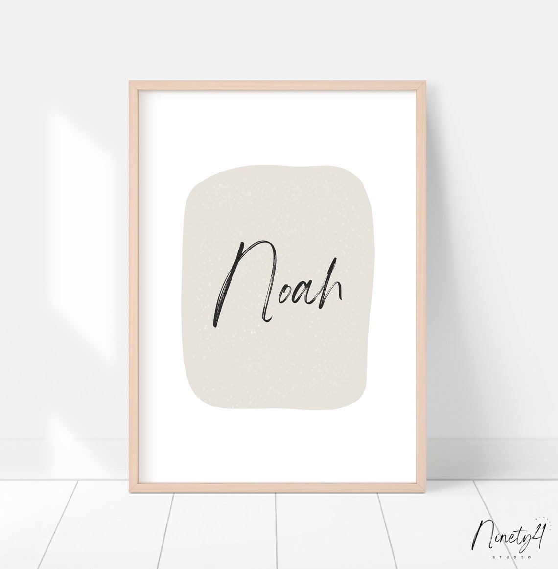 Custom Name Poster Noah Minimalist Beige Brush Script Wall Decor