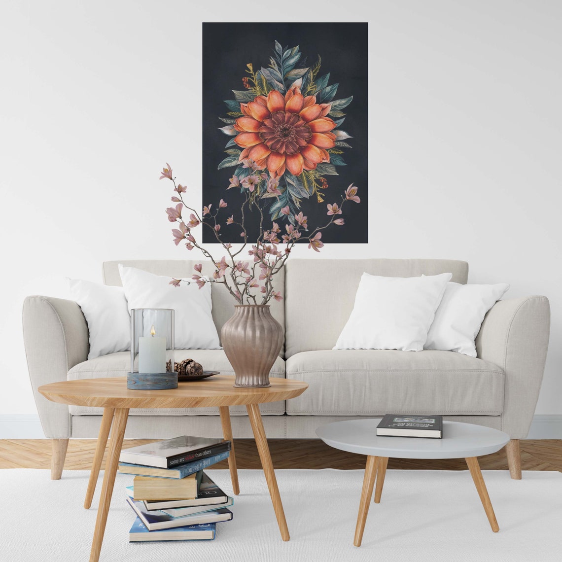 Burnt Orange Watercolor Floral Bloom Dark Botanical Art Poster - Image 2