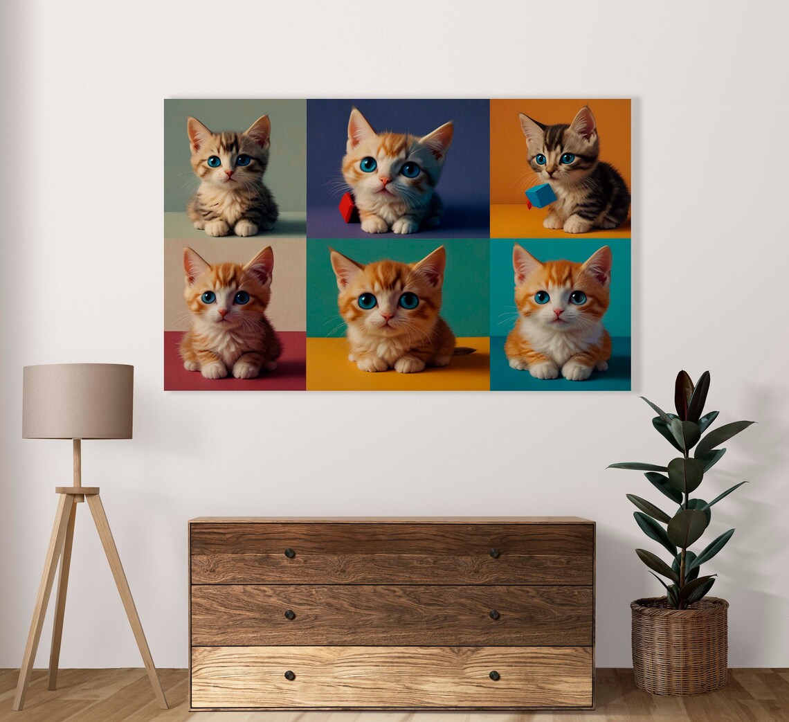 Six Blue Eyed Kittens In A Pop Art Collage Grid Portrait Poster