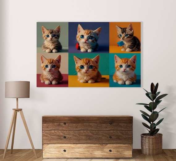 Six Blue Eyed Kittens In A Pop Art Collage Grid Portrait Poster