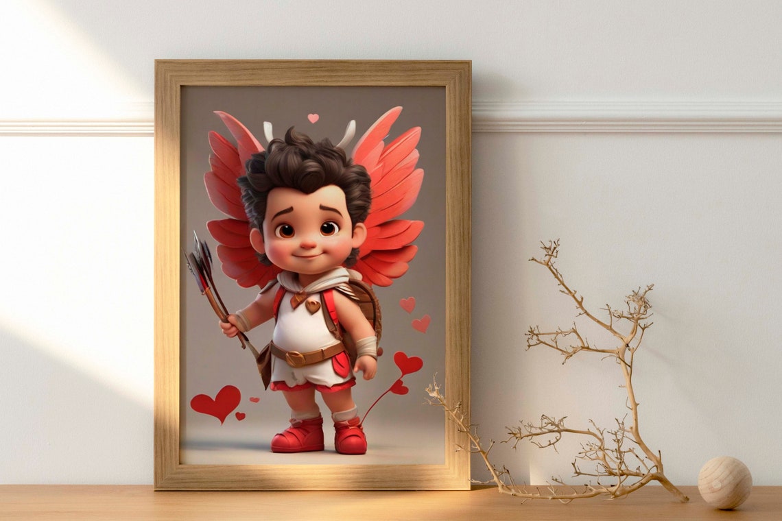 Cute Little Cupid With Bow And Arrows Valentines Kids Art Poster - Image 3