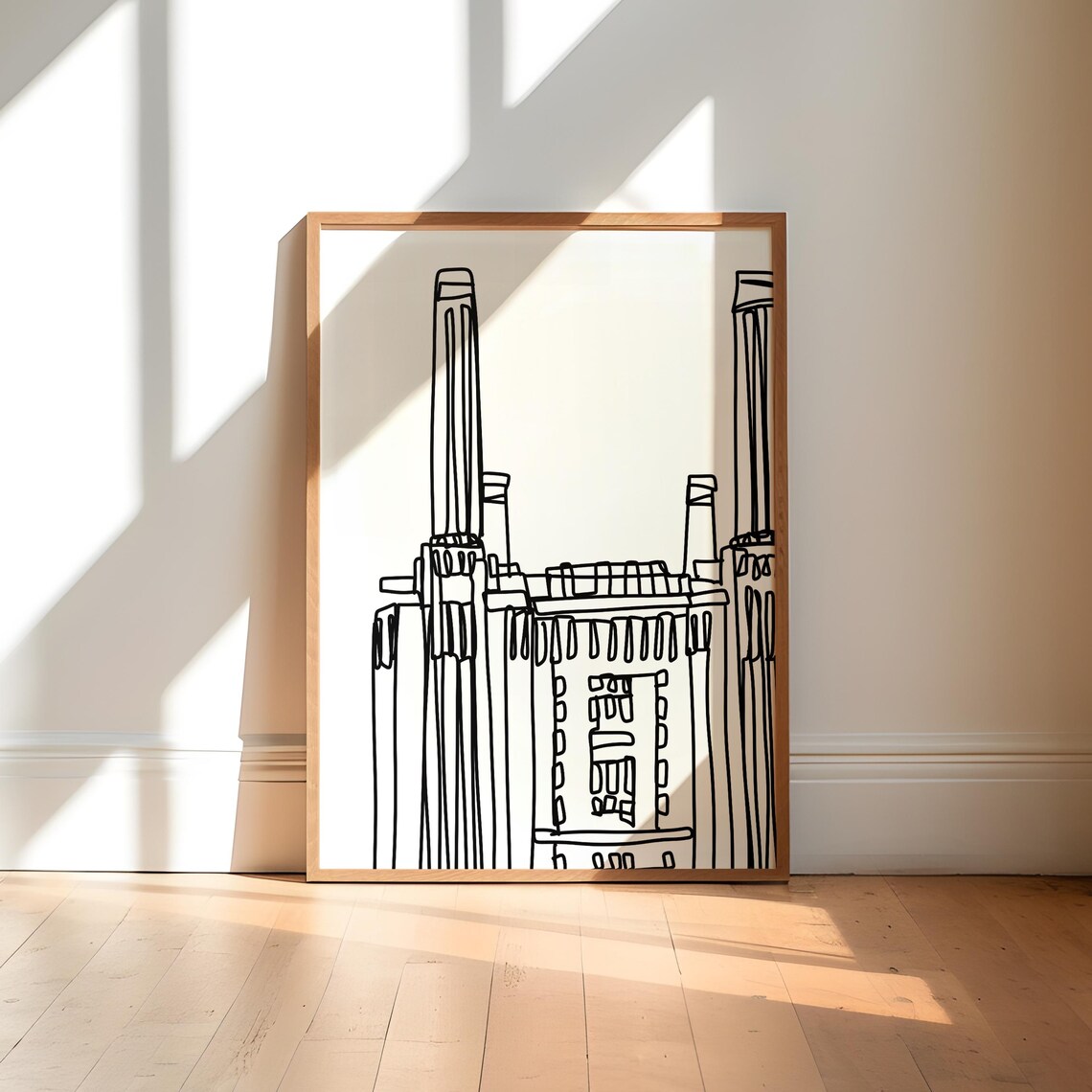 Battersea Power Station Black and White Line Drawing Art Print