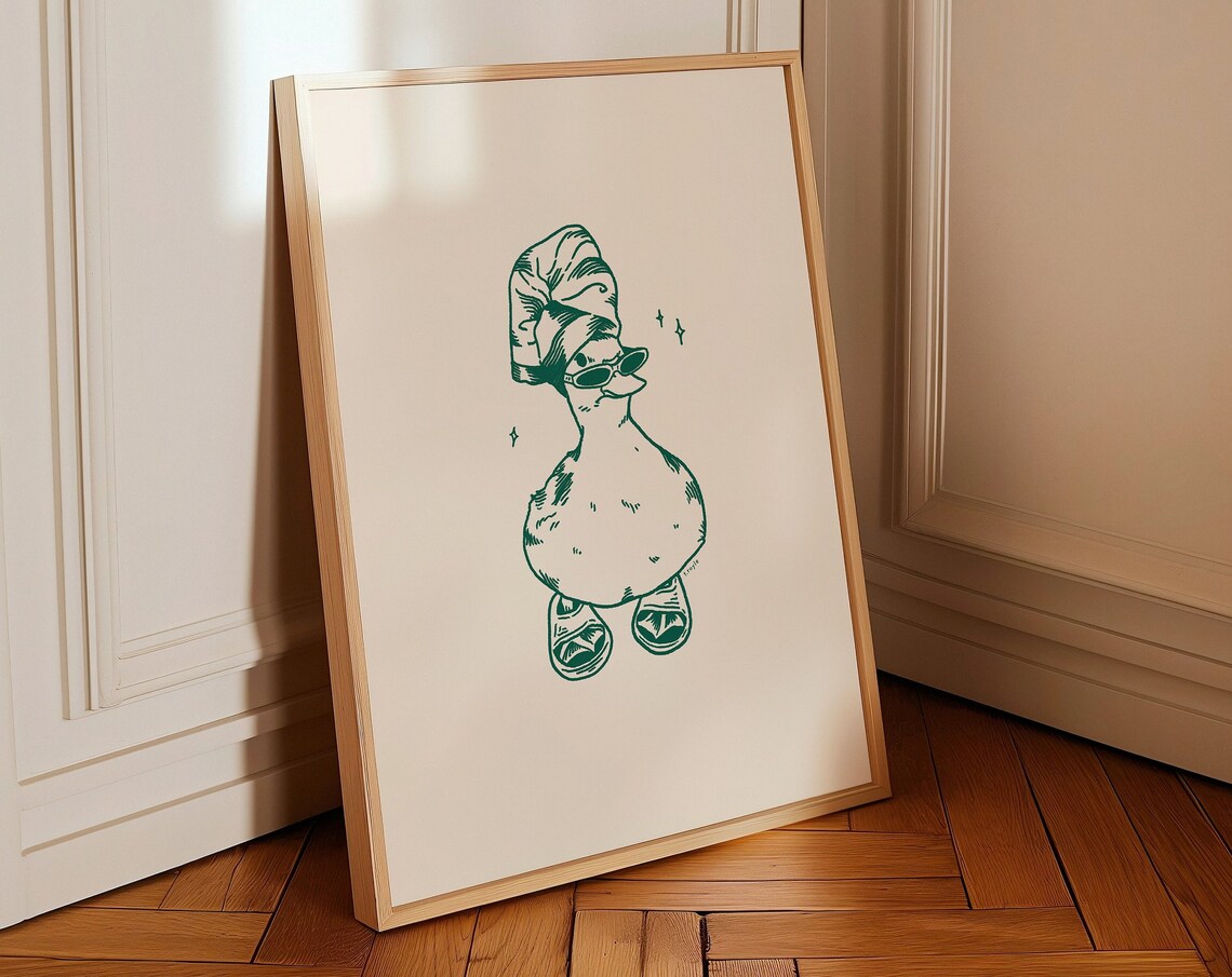 Cool Duck In Slippers Vintage Bathroom Art Print - Image 3