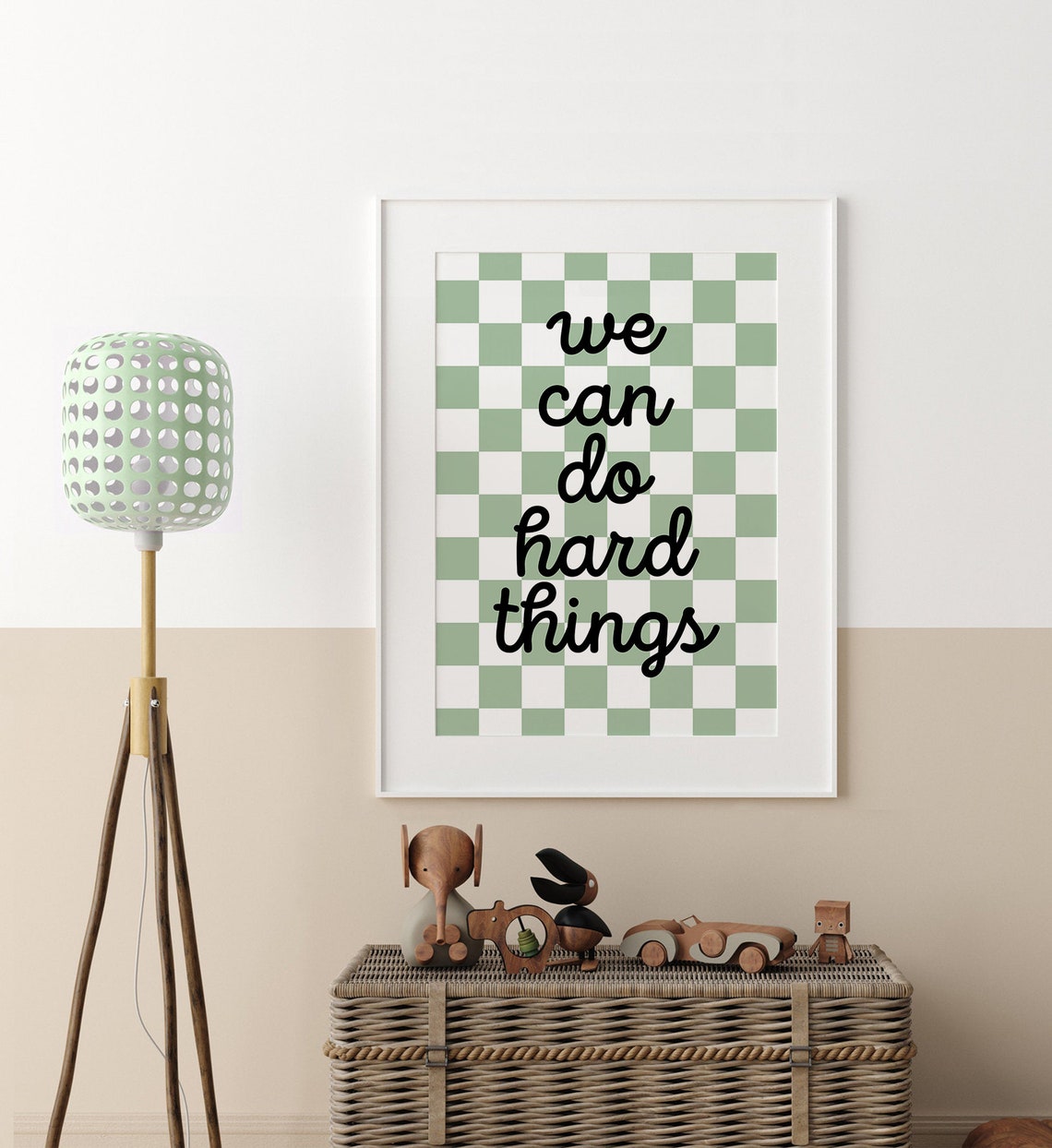 We Can Do Hard Things Bold Quote Green Checkerboard Kids Poster - Image 4