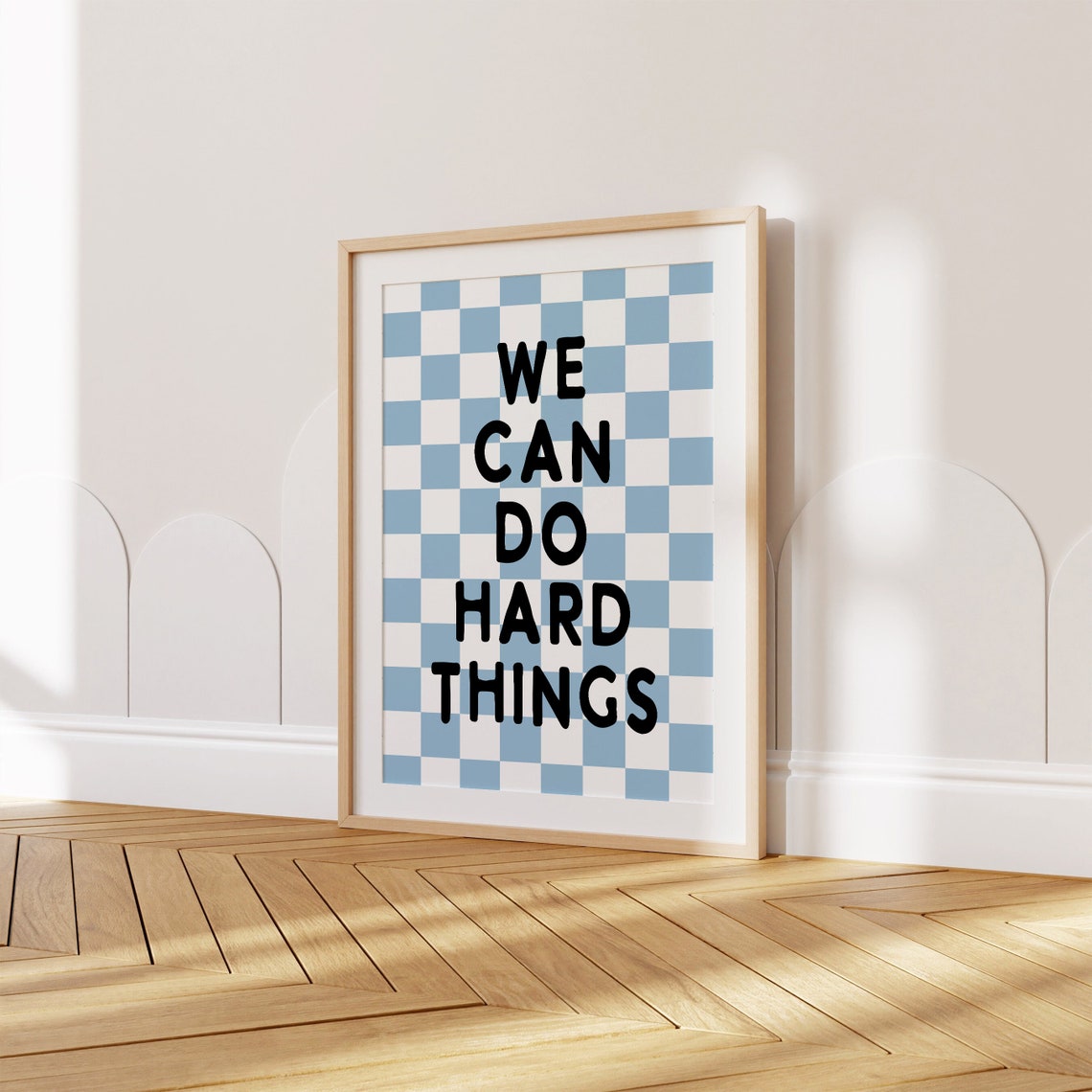 We Can Do Hard Things Quote Blue Checkerboard Boys Room Poster - Image 2