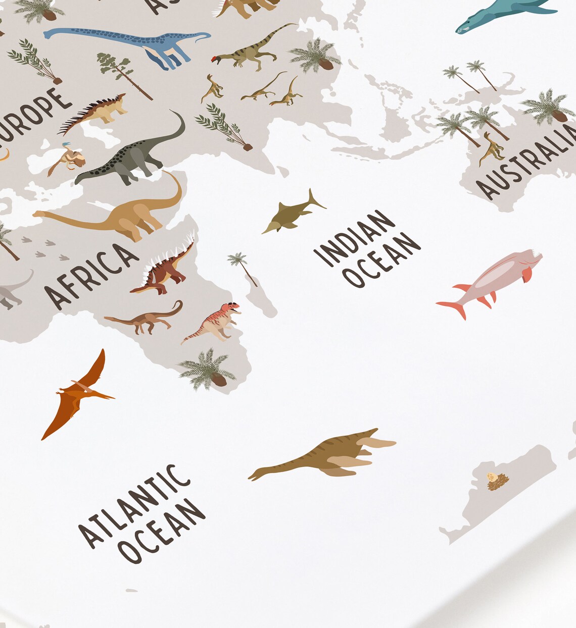 Dinosaur World Map White Nursery Dinosaurs Kids Room Wall Art - Image 2