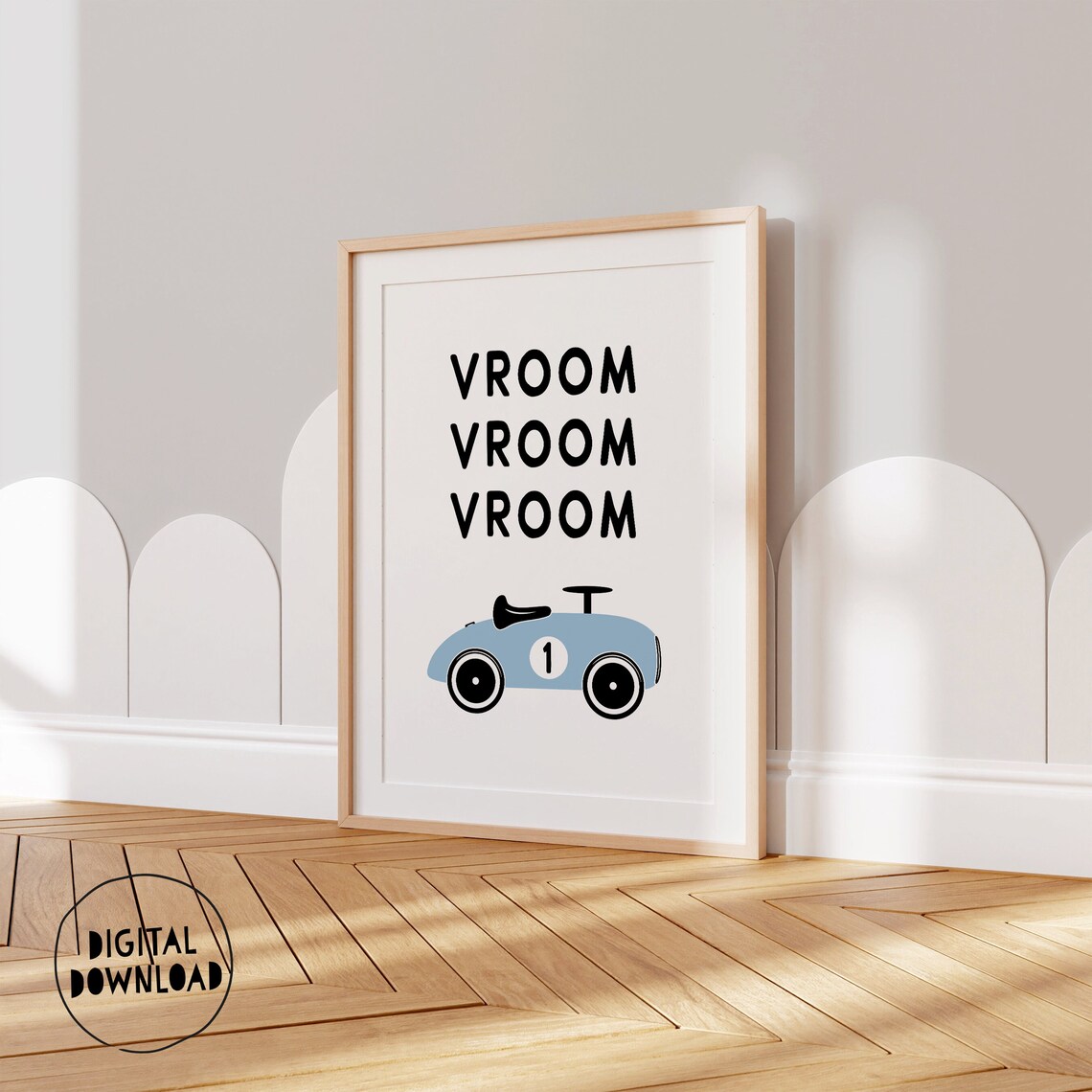 Vroom Vroom Race Car Blue Nursery Boys Room Automotive Poster - Image 4