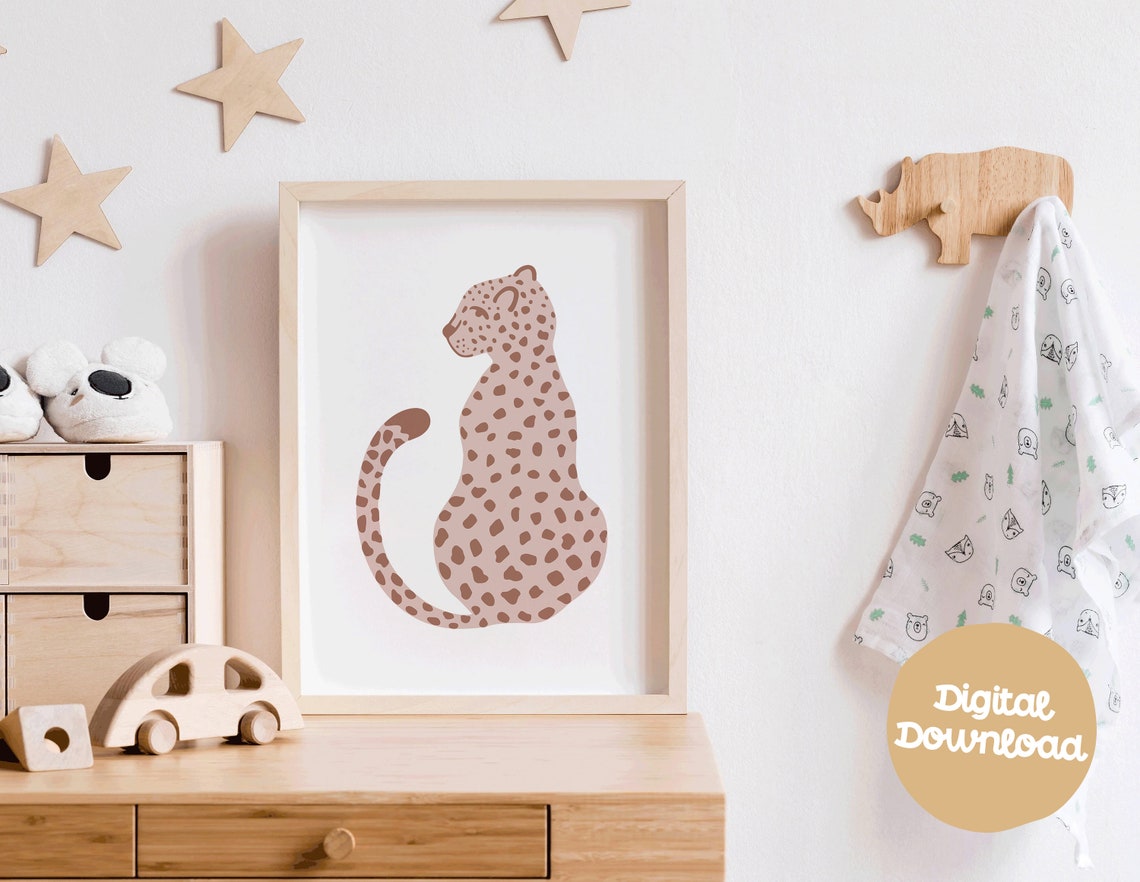 Blush Pink Leopard Nursery Safari Animal Wall Decor Art Poster - Image 4