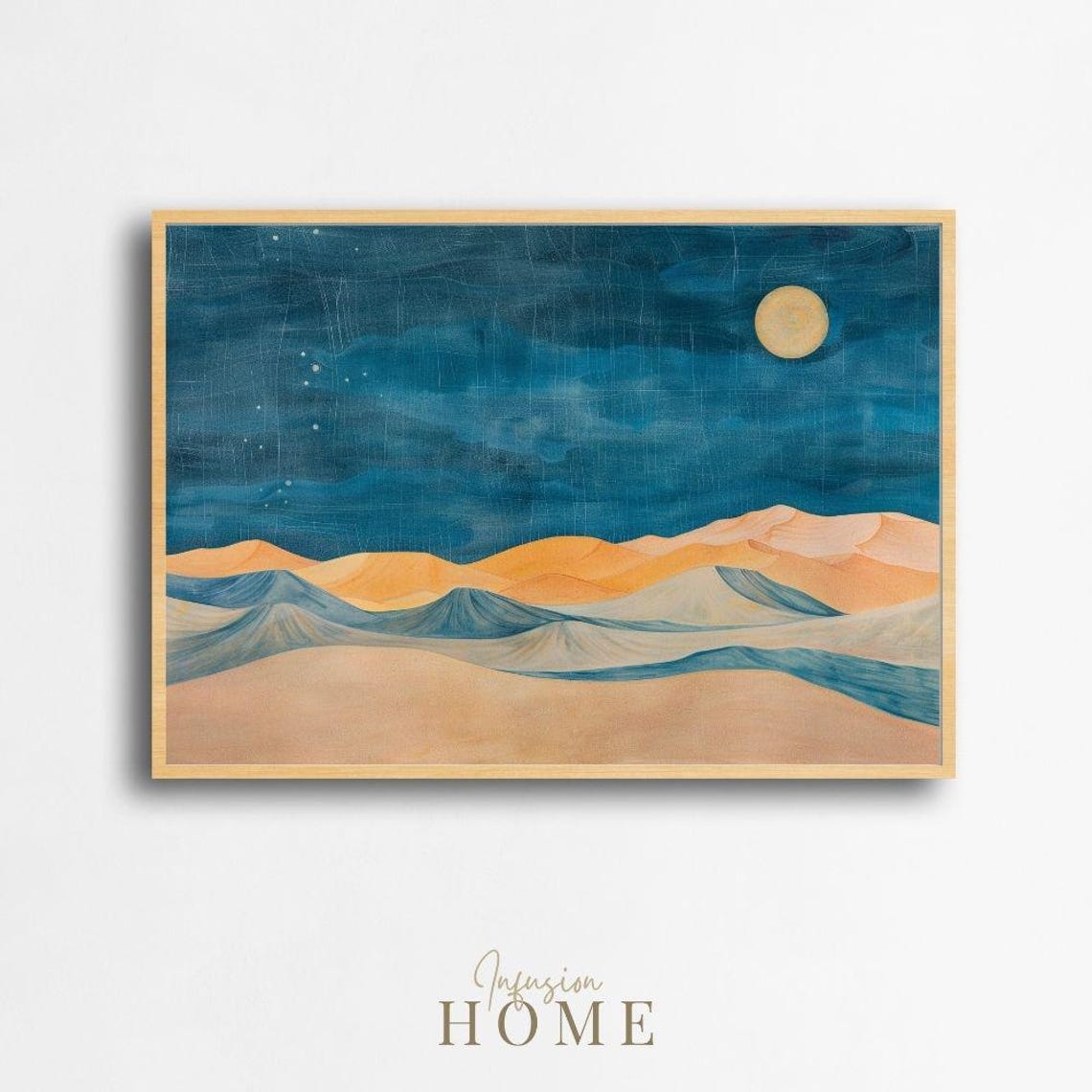 Moonlit Desert Dunes Indigo Night Sky Moon Stars Landscape Print