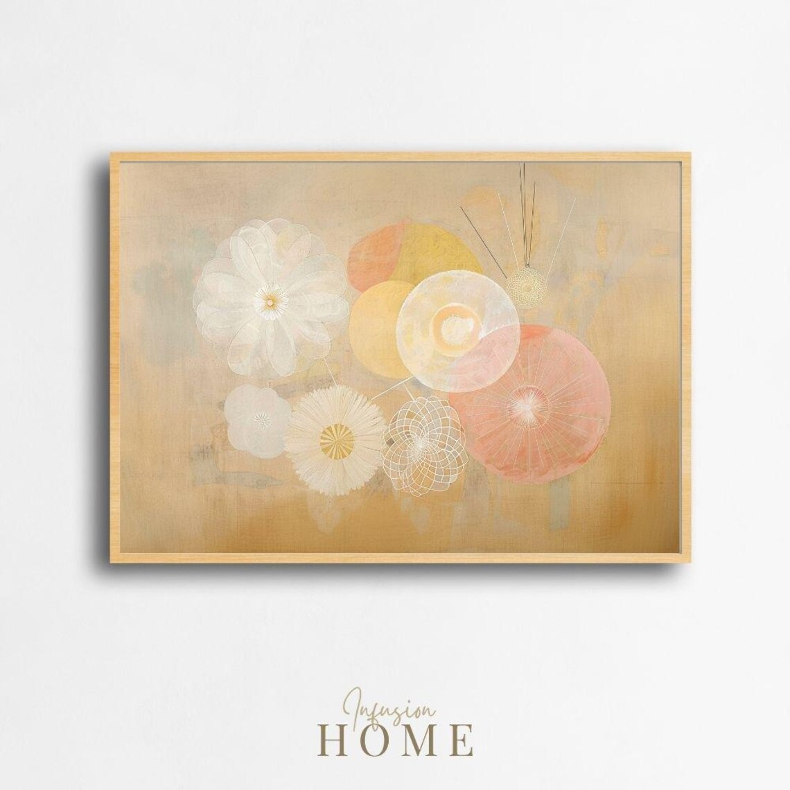 Minimalist Floral Print Golden Light Abstract Flowers